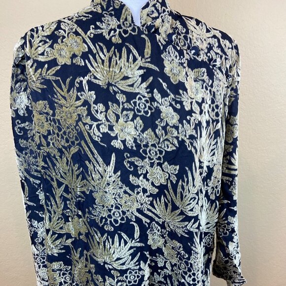 Vintage Blouse Tunic Floral Velvet Sz L - Picture 1 of 6